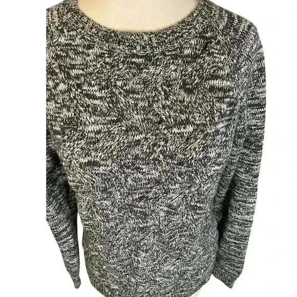 LANDS END Drifter Chunky Cable Knit Sweater Gray with White 100% Baumwolle - Picture 2 of 11